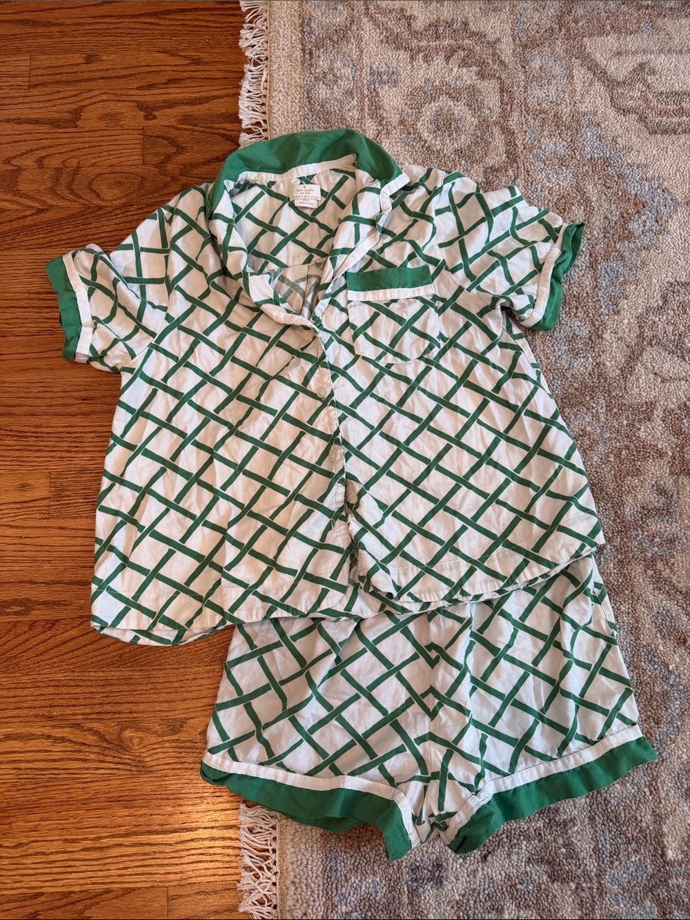 Kate Spade Green Lattice Short Pajama Set M